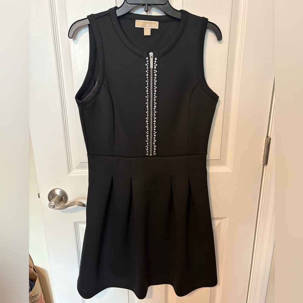 Michael Kors Sleeveless Black Dress with Front Embellished Zip